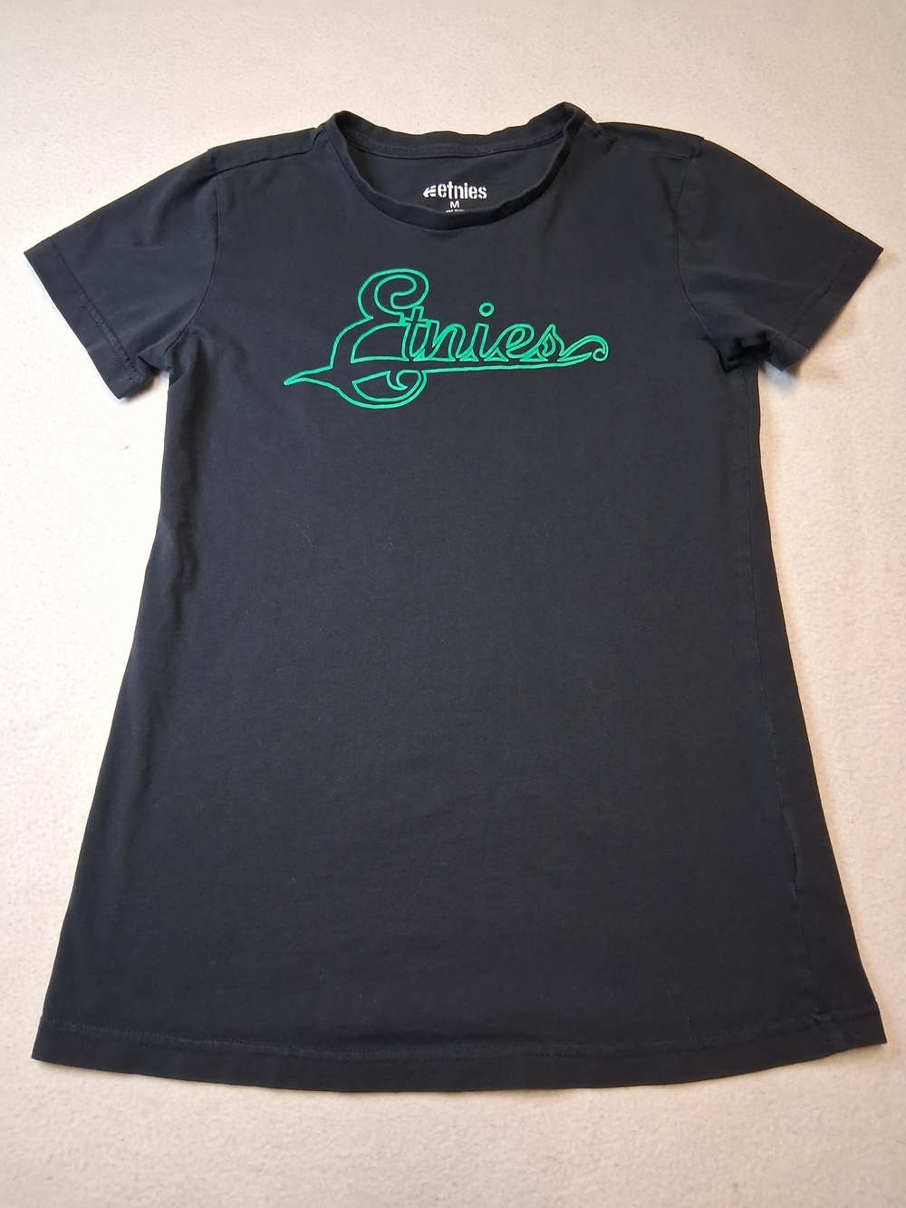 4/20$ Etnies Black T-Shirt with Green Script Logo